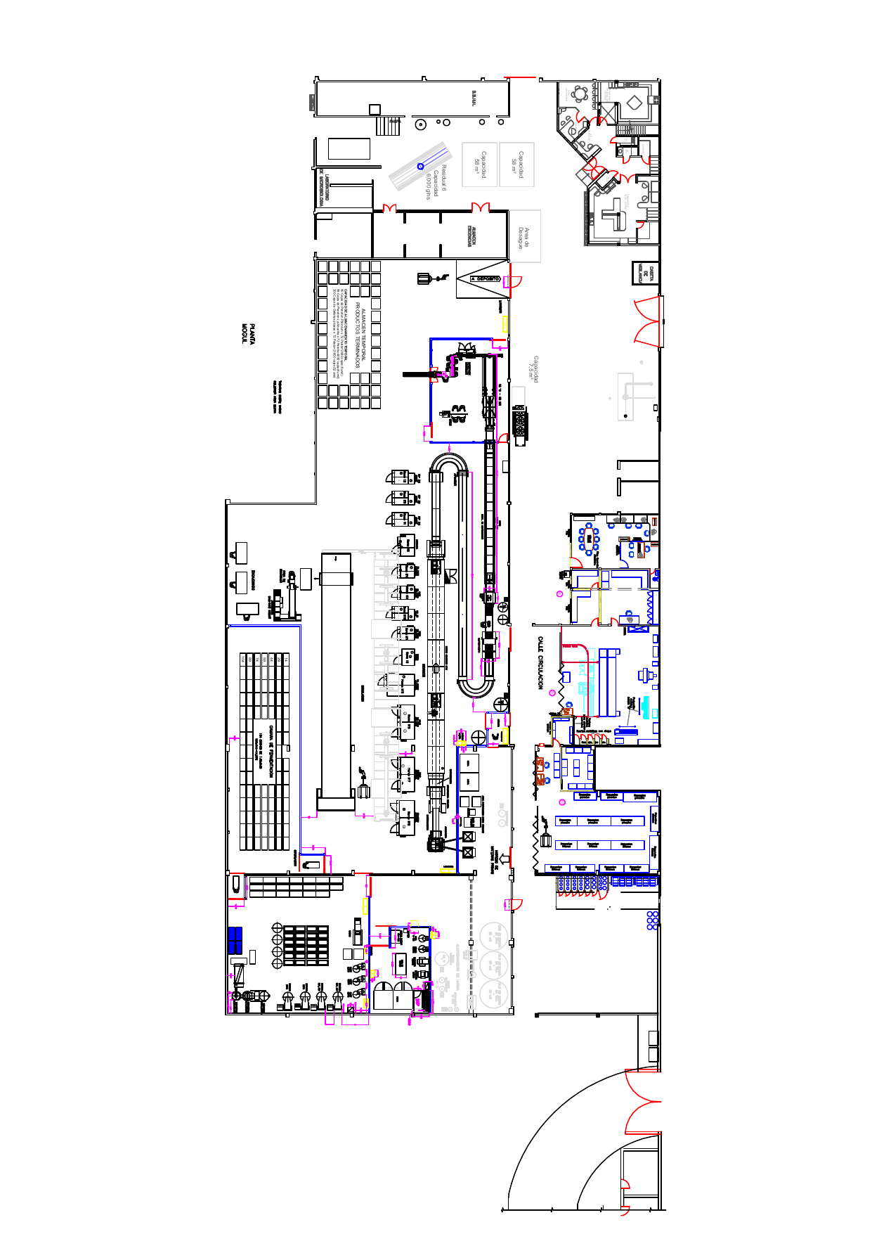Plano real de layout de planta industrial de alimentos